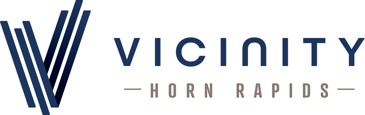 A graphic with the word "VICINITY" and a stylized "V" on the left, and the words "HORN RAPIDS" on the right.